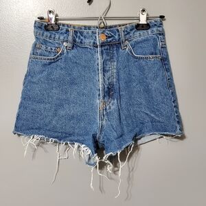 H&M Blue Frayed Hem Jean Vintage Shorts High Waist Button Fly Women's Size 2